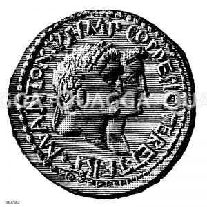 Marcus Antonius und Octavia (Schwester des Kaisers Augustus). Porträt auf einer Münze. Nach Imhoof-Blumer [Digital]