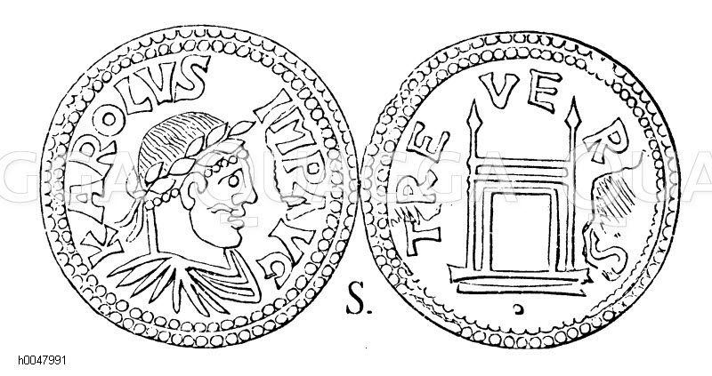Kaisermünzen: Münze Karls d. Gr. "Karolus Imperator Augustus". Silber vergoldet. Geprägt in der Stadt Trier. Königl. Münzkabinett zu Berlin. [Digital]
