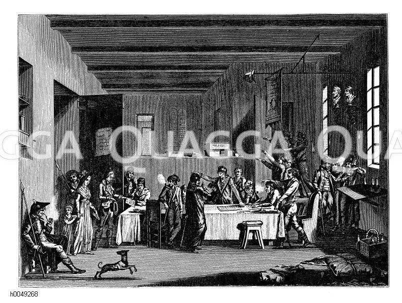 Sitzung eines Revolutionsausschusses unter der Schreckensregierung in Paris. Nach einer zeitgenössischen Zeichnung von Flagouard gestochen Karl Schleich [Digital]