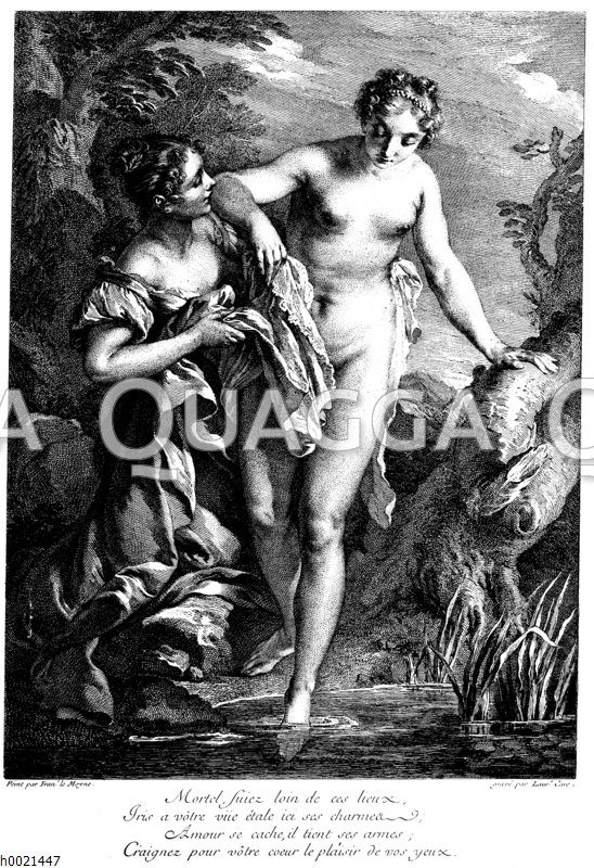 Die Badende. Französischer Kupferstich von Laurent Cars nach Fr. La Moyne um 1760 Zeichnung/Illustration