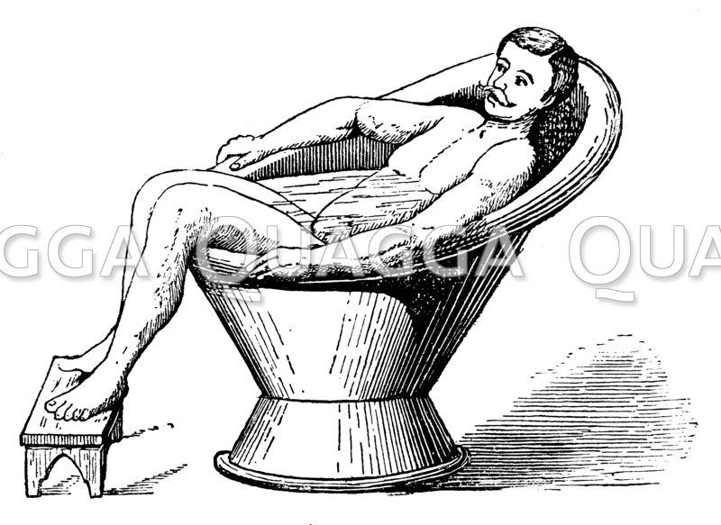 Mann in der Sitzbadewanne Zeichnung/Illustration