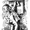 Kleiner Engel wirft Liebesbrief in Briefkasten Zeichnung/Illustration