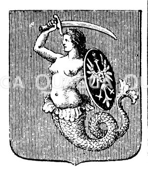 Wappen von Warschau: Meerjungfrau mit Säbel und Schild Zeichnung/Illustration