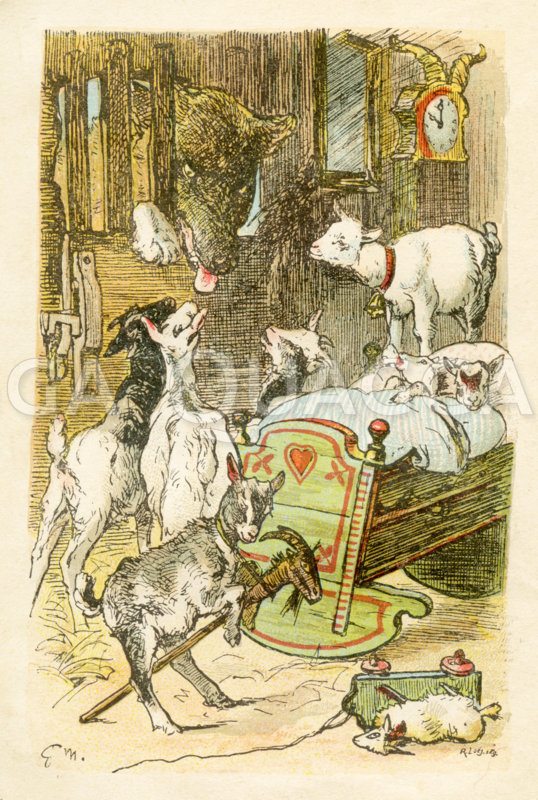 Die sieben Geißlein und der Wolf. Grimms Märchen Zeichnung/Illustration