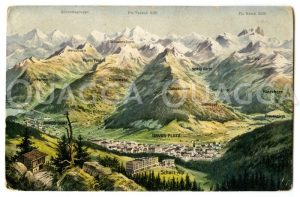 Davos mit Alpenpanorama Zeichnung/Illustration