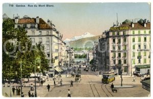 Genf: Rue du Mont Blanc mit Blick auf den Mont Blanc Zeichnung/Illustration