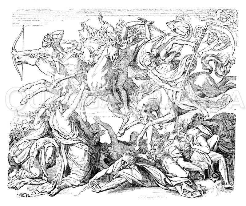 Die apokalyptischen Reiter. Von Peter von Cornelius Zeichnung/Illustration