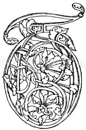 Romanische Schrift: Initial aus dem 12. Jahrhundert. Museum in Berlin. Zeichnung/Illustration