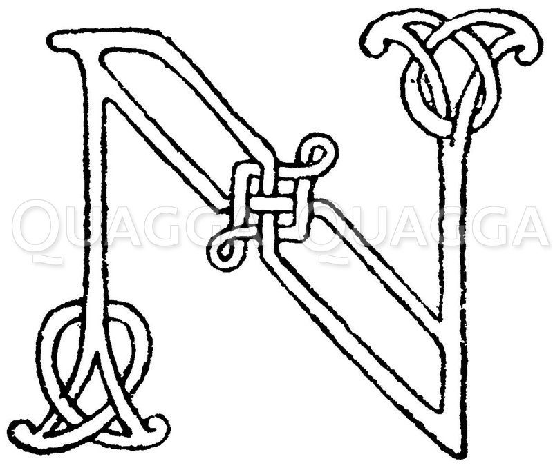 Romanische Schrift: Buchstabe N. Initial aus dem 9. oder 10. Jahrhundert. Zeichnung/Illustration