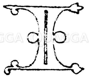 Gotische Unzialschrift: Buchstabe I. Initial aus dem Jahr 1480. Pontificale Johann II.