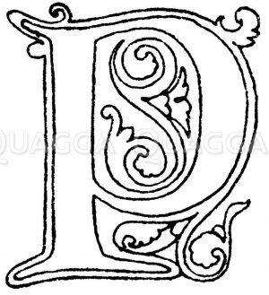 Gotische Unzialschrift: Buchstab P. Initial aus dem Jahr 1480. Rouen. Zeichnung/Illustration