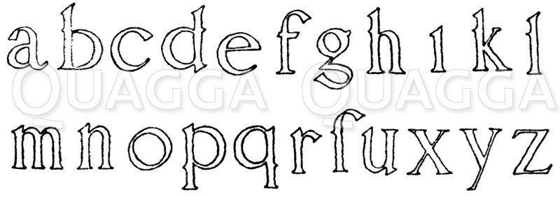Lateinische Renaissanceschrift: Renaissancealphabet in kleiner lateinischer Schrift nach dem Schriftenbuch von Wolfgang Fugger