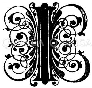 Lateinische Renaissanceschrift: Buchstabe I. Initial aus dem 17. Jahrhundert Schriftenbuch von Paul Fürst in Nürnberg. (L'art pour tous) Zeichnung/Illustration