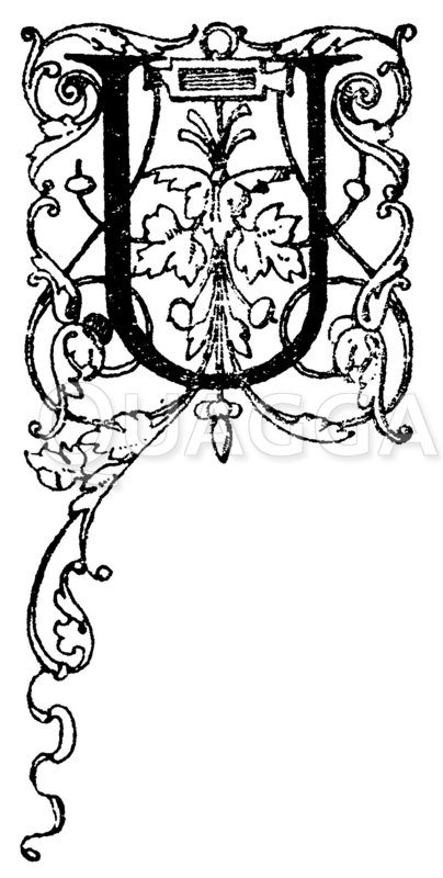 Lateinisches Initial: Buchstabe U. Initial aus einem Werk der Morel'schen Buchhandlung in Paris