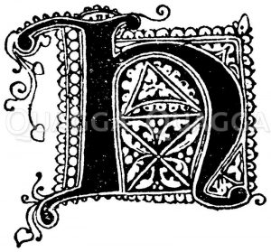 Gotische Unzialschrift: Buchstabe H. Initial aus dem 14. Jahrhundert. 1330. Zeichnung/Illustration