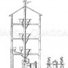 Latrinensystem in Mehretagenhaus mit Abtragung Zeichnung/Illustration