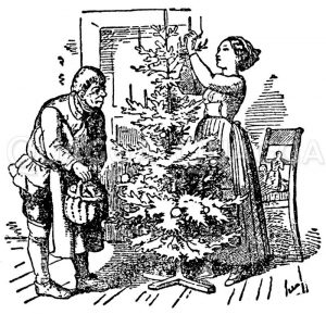 Schmücken des Weihnachtsbaums Zeichnung/Illustration