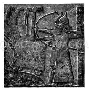 Tiglatpilesar stürmt eine Stadt. Darstellung von den Reliefplatten zur Verherrlichung des Königs vor seinem Palaste zu Ninive Zeichnung/Illustration