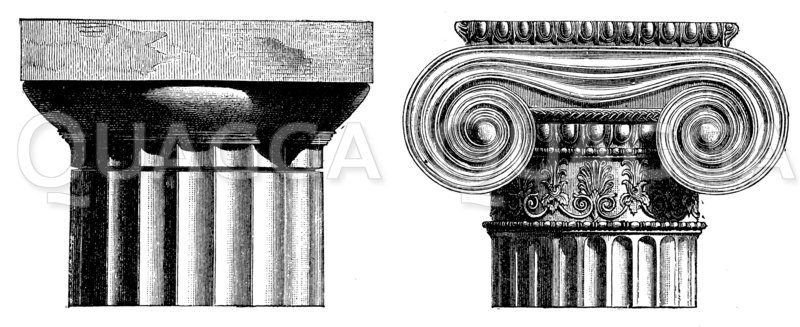 Dorisches und ionisches Kapitell Zeichnung/Illustration