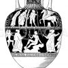 Antike griechische Vase mit dem Uriasbrief (unheilverkündenden Brief) des Proitos Zeichnung/Illustration