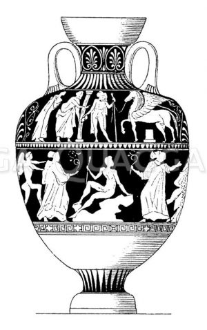 Antike griechische Vase mit dem Uriasbrief (unheilverkündenden Brief) des Proitos Zeichnung/Illustration