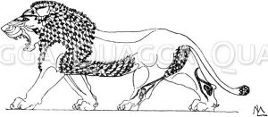 Assyrischer Löwe. Original aus rechteckigen, glasierten Tonfliesen zusammengesetzt. Aus dem Königspalast zu Khorsabad. 6. Jahrhundert vor Christus. (Raguenet). [Digital]
