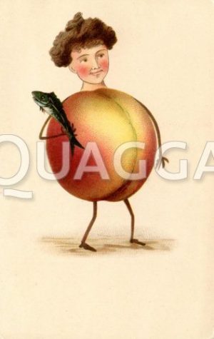 Frau als Apfel mit Fisch dargestellt