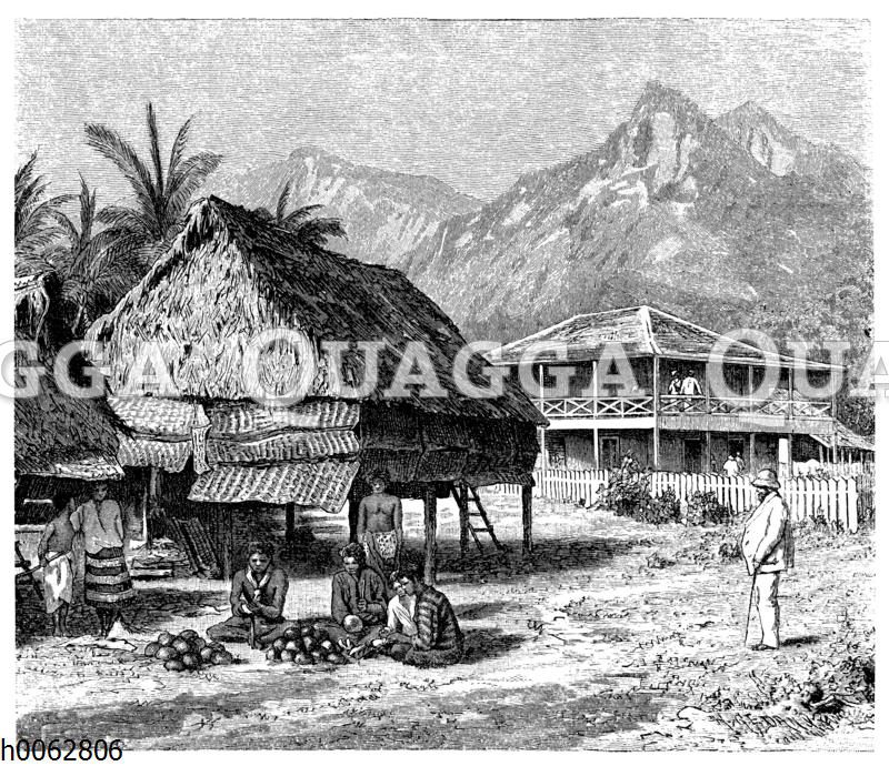 Koprabereitung und Pflanzerwohnung auf den Fidschi-Inseln