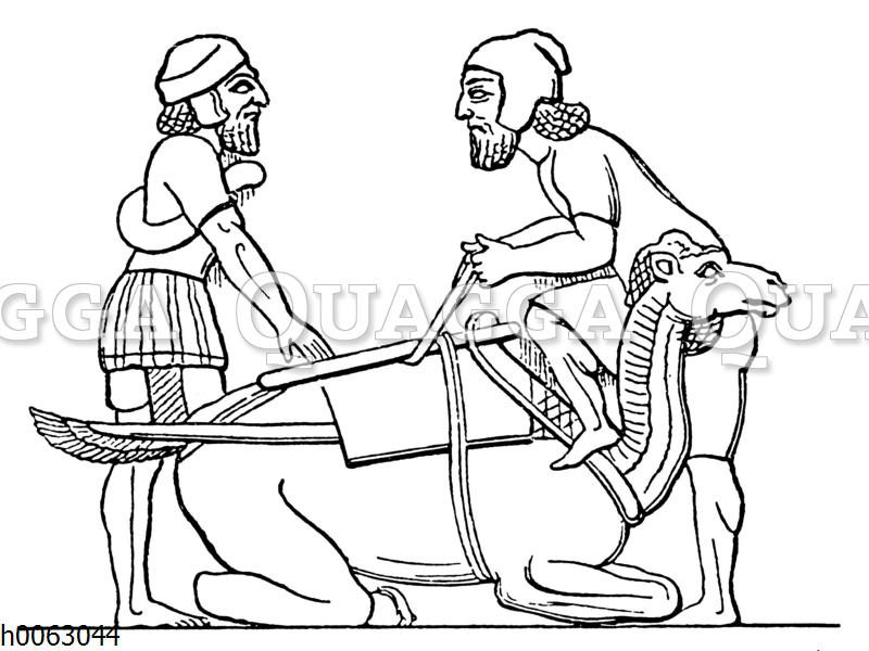 Beladen eines Kameles bei den Assyrern