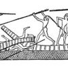 Ägyptische Bootsleute mit Ruderstangen kämpfend