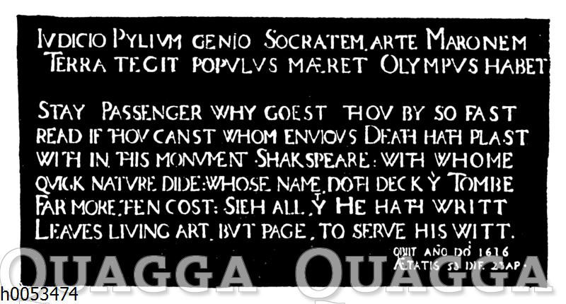 Shakespeares Grabmal: Inschrift