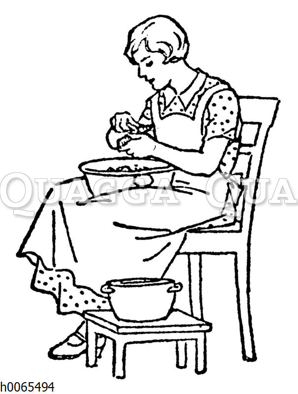 Frau beim Kartoffelschälen