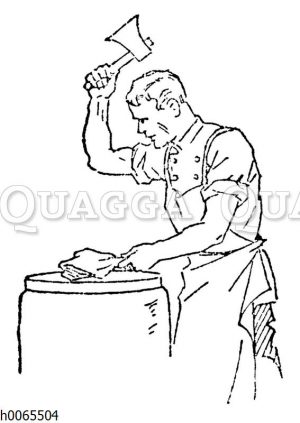 Schlachter beim Zerlegen von Fleisch