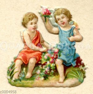 Glanzbild: Zwei Mädchen mit Blumen