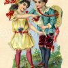 Glanzbild: Junge und Mädchen mit einer Tüte voller Kirschen