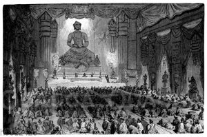 Buddha-Verehrung im Kloster der tausend Lamas zu Peking