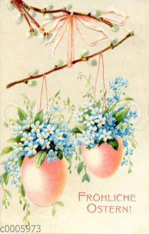 Rosa Ostereier mit Vergissmeinnicht an