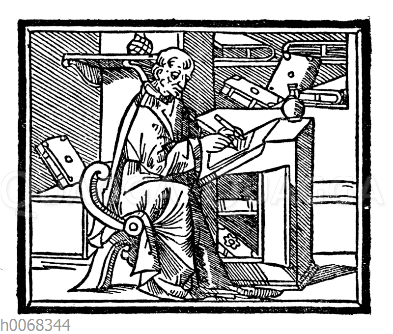 Mönch mit Schreibrohr und Federmesser