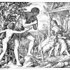 Adam und Eva bei der harten Arbeit nach der Verstoßung aus dem Paradies