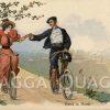 Junge Frau und junger Mann radeln Hand in Hand