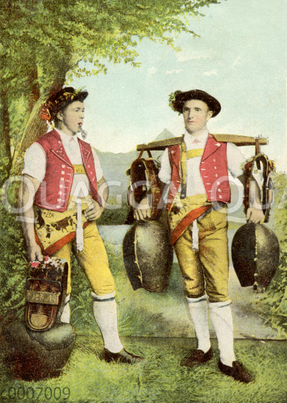 Schweizer Senner mit großen Kuhglocken