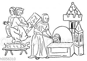 Backende Mägde um die Mitte des 14. Jahrhunderts