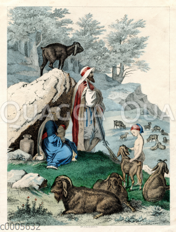 Arabische Schafhirten mit ihrer Herde