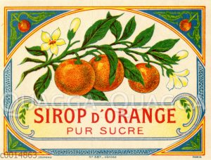 Etikett für Orangensirup (Sirop d'Orange pur sucre)