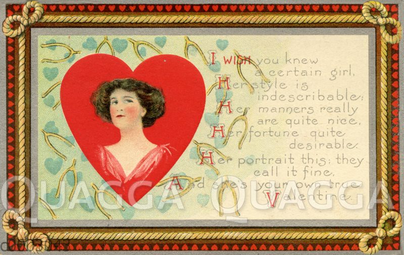 Valentinskarte: Frauenbildnis in Herz