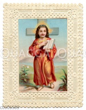 Andachtbild mit Papierspitze: Jesus Christus mit Buch