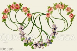 Jugendstil-Ornament mit Veilchen und Anemonen