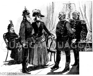 Soldaten mit Pickelhaube im gesellschaftlichen Leben des Wilhelminismus