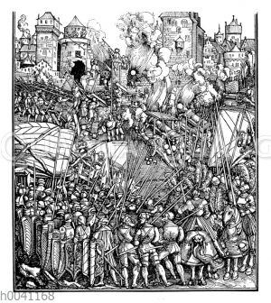 Beschießung und Erstürmung einer Stadt durch die Truppen Maximilians I.