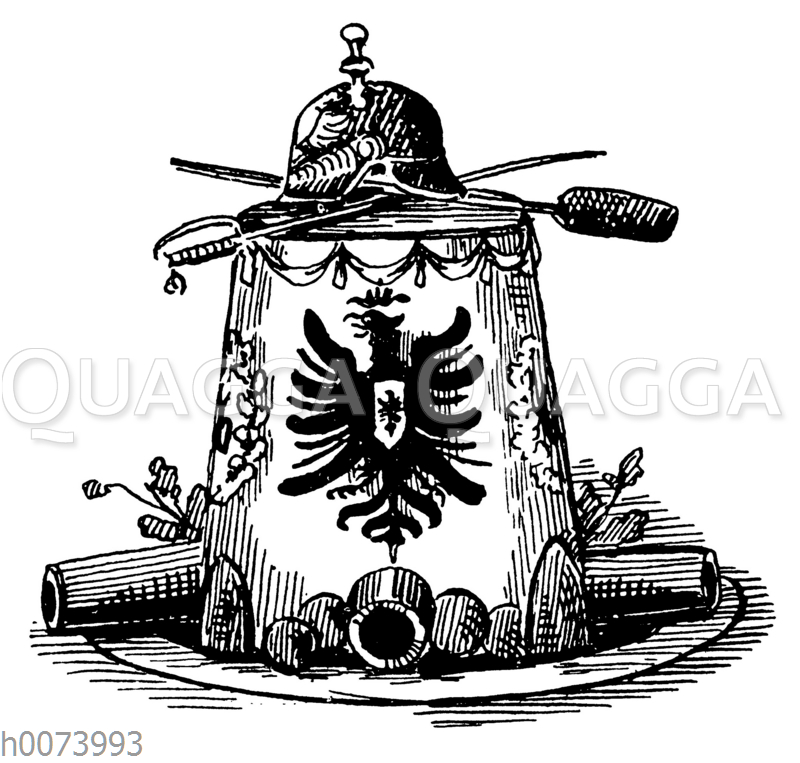 Eisbombe mit Pickelhaube und Säbel
